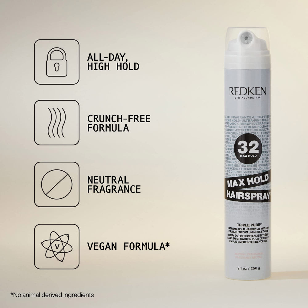 Redken Max Hold Neutral Hairspray 32 all hair types on model demonstrates versatility.