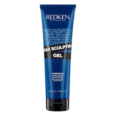 Redken Max Sculpting Gel bottle with strong hold and high shine for sleek styles.