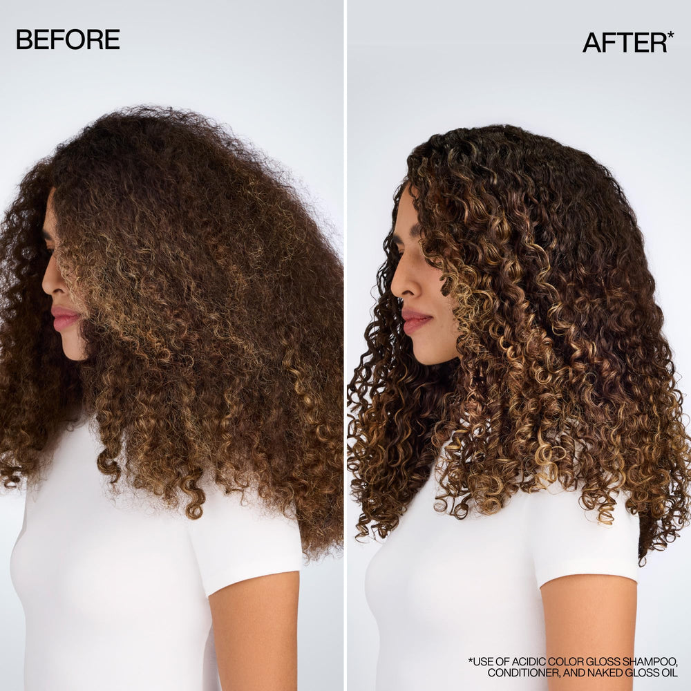 Redken Naked Gloss Shine Oil on damp hair adds moisture and vibrancy