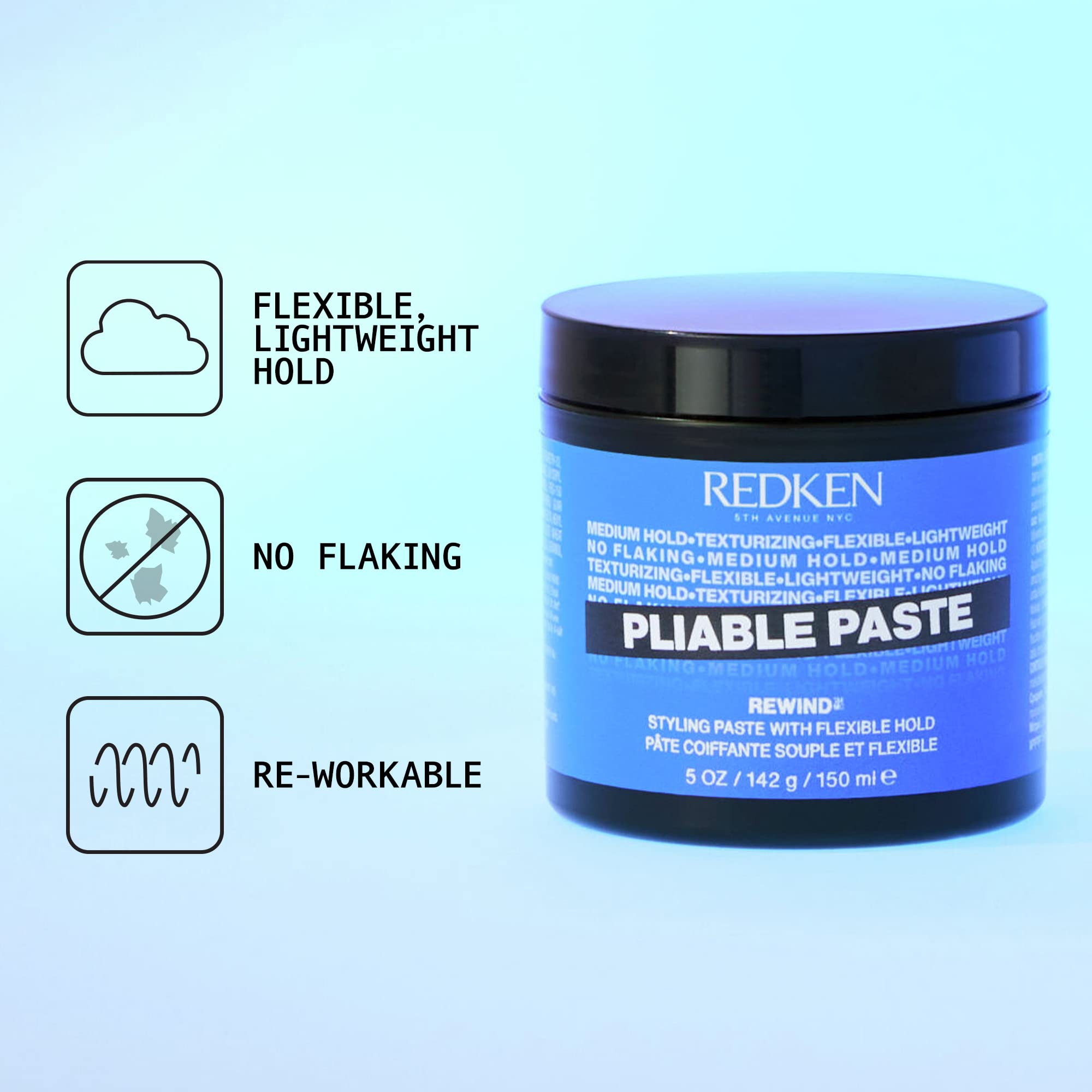 Hands applying Redken Pliable Paste to damp hair for texture and shape.