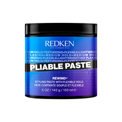 Redken Pliable Paste packaging shows portable design for on-the-go styling with flexible hold.