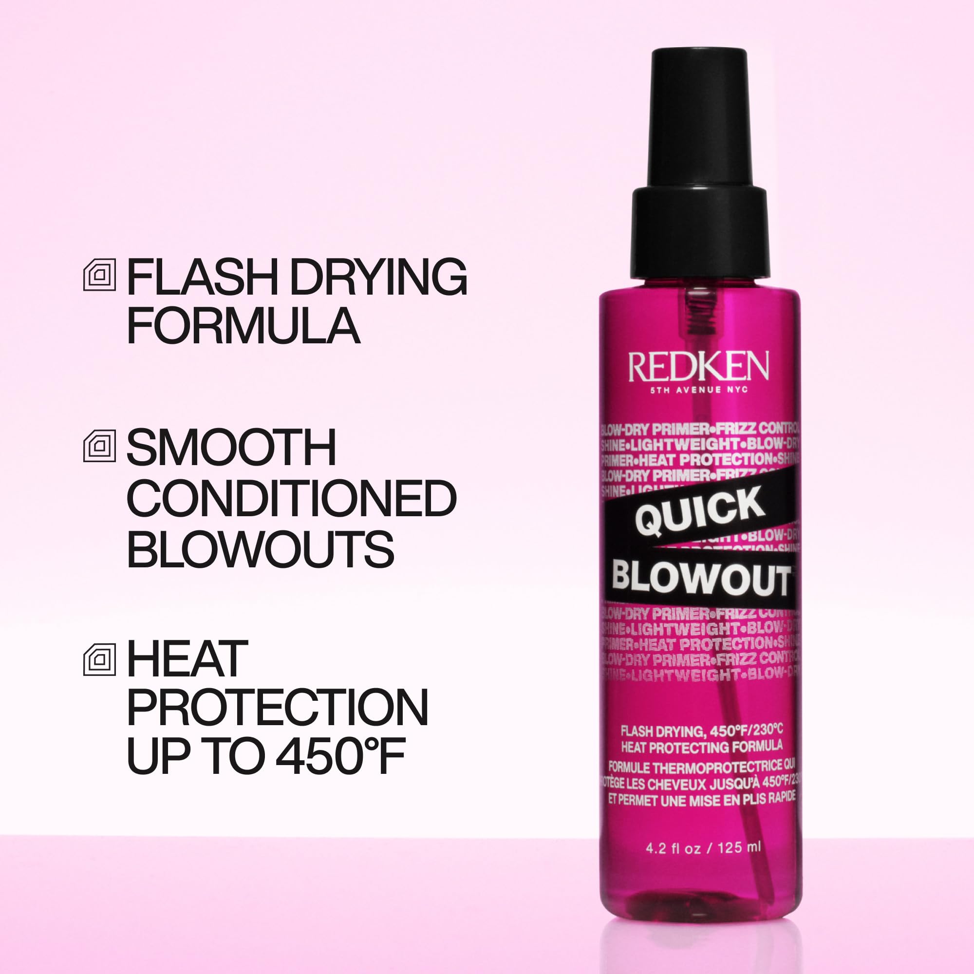 Aplicación de Redken Quick Blowout en cabello húmedo para suavidad y protección.