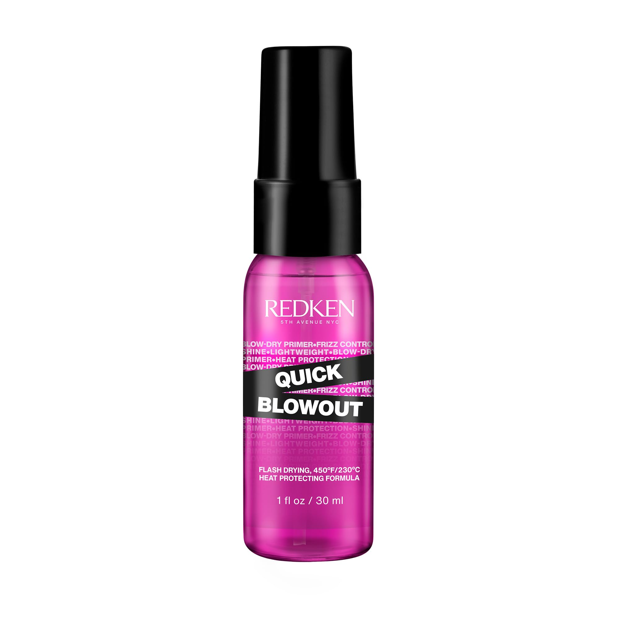 Redken Quick Blowout botella ligera para un peinado rápido y protegido.