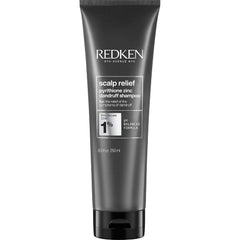 Redken Scalp Relief Dandruff Shampoo bottle shows a dermatologist-tested formula for dandruff control.