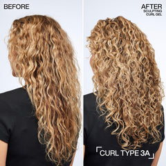 Defined curls achieved with Redken Sculpting Curl Gel.