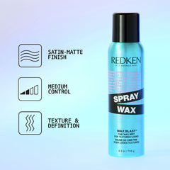 Redken Spray Wax Invisible Texture Mist dispersion on hair demonstrating tousled texture and medium hold