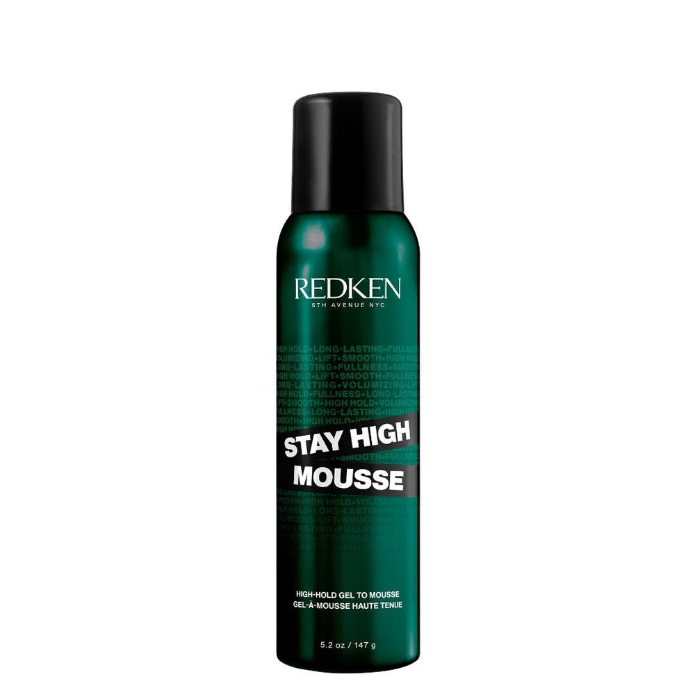 Redken Stay High Mousse bottle with gel-to-mousse formula for volume
