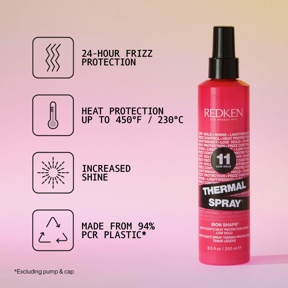Redken Thermal Spray 11 Low Hold being evenly applied to hair