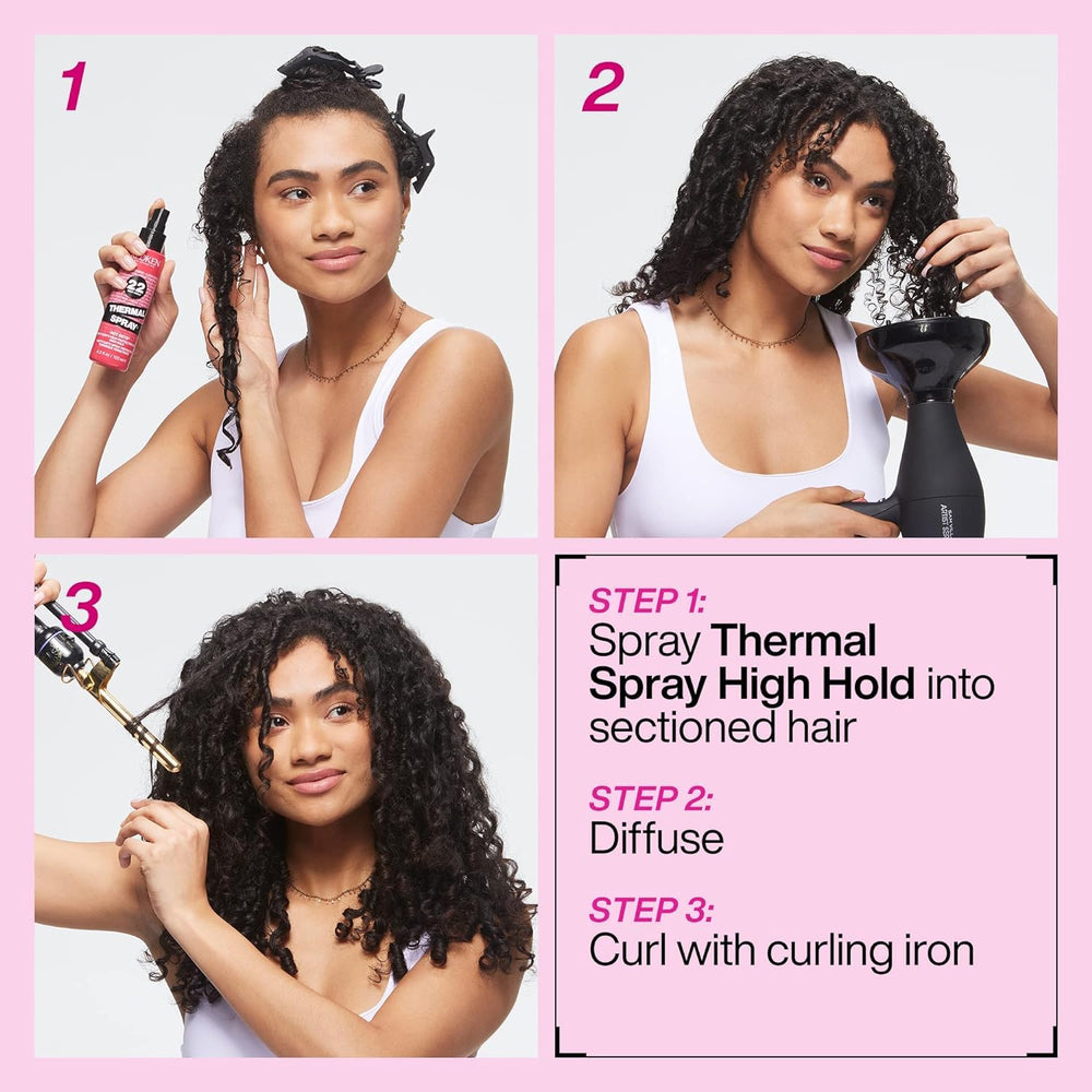 Redken Thermal Spray 22 anti-frizz control for humidity resistance in action.