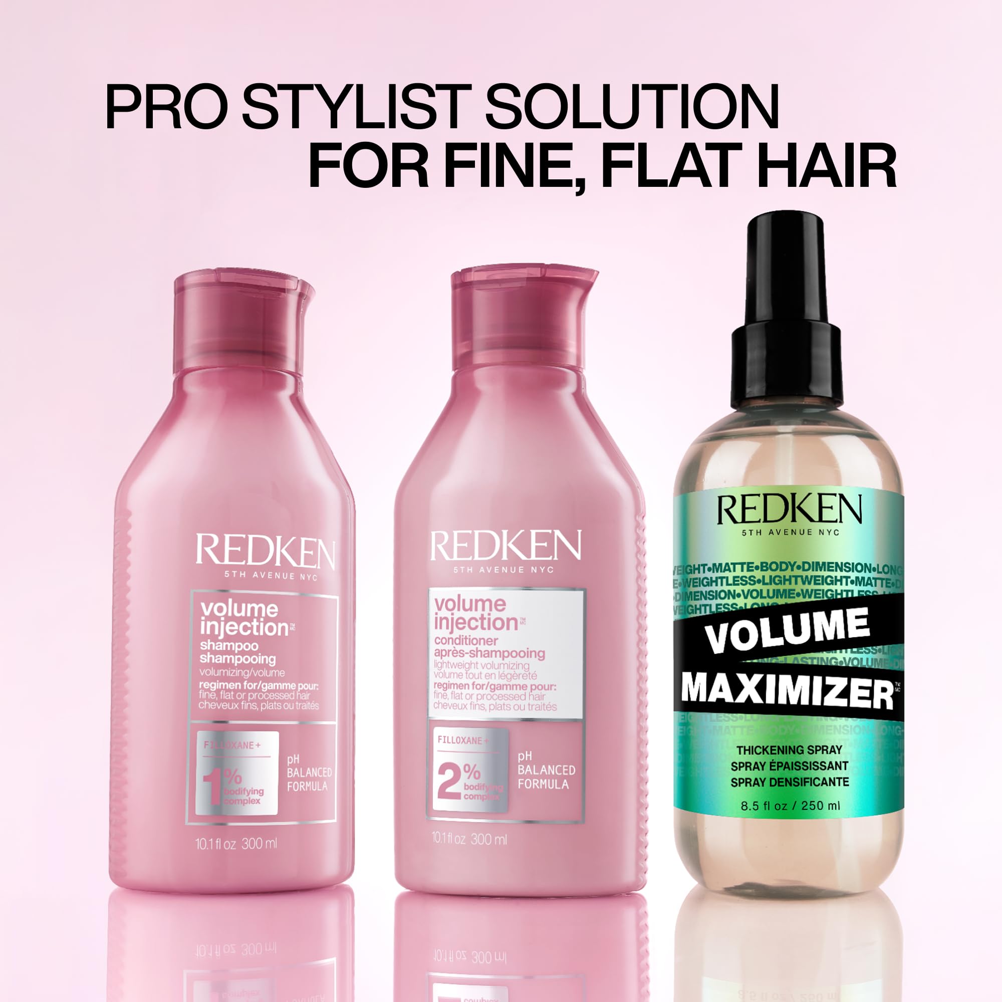 Redken Volume Injection Conditioner hair volumized look after styling.