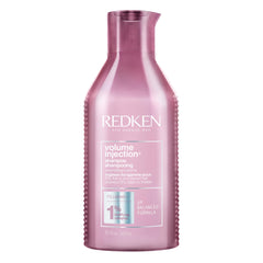 Redken Volume Injection Shampoo bottle showing lightweight lift for fine hair