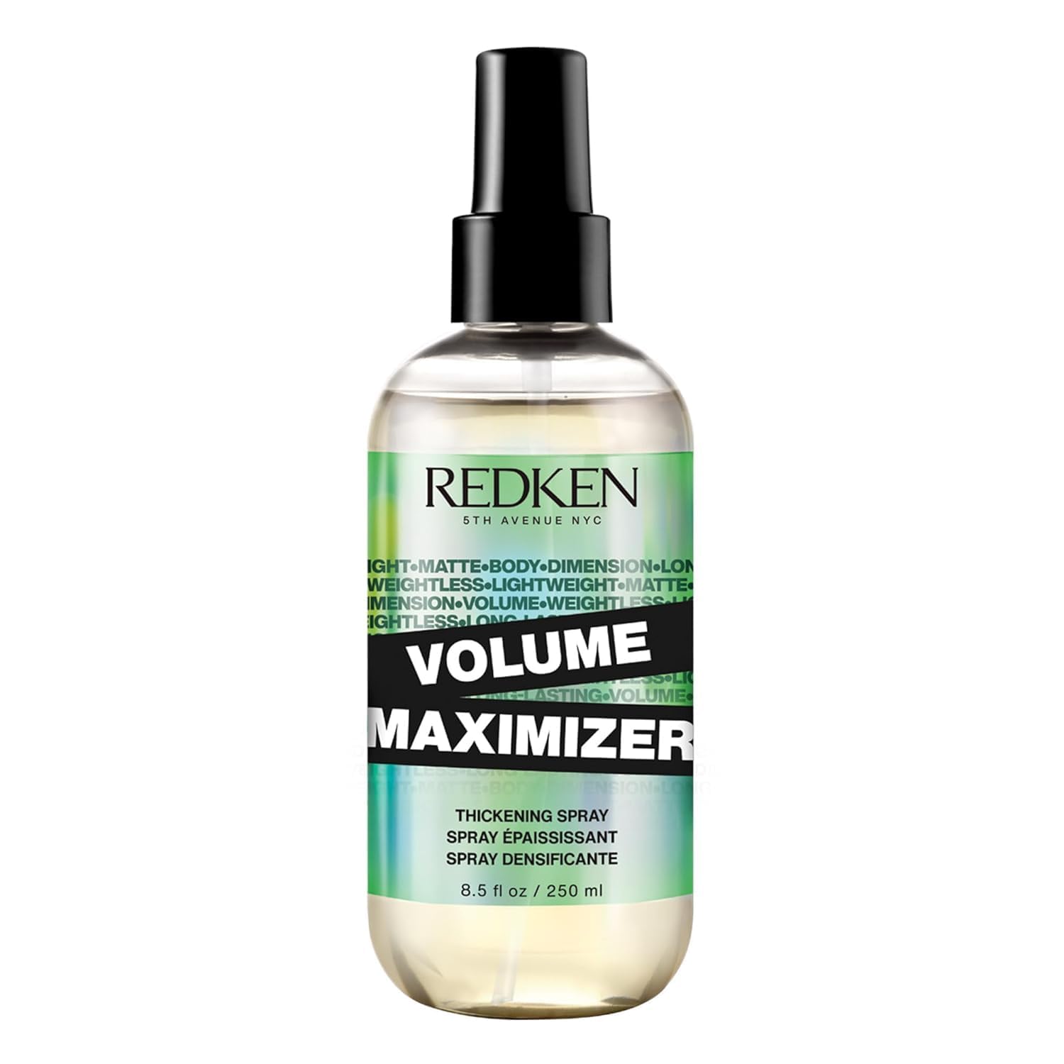 Redken Volume Maximizer bottle close showing sleek packaging for easy weightless lift