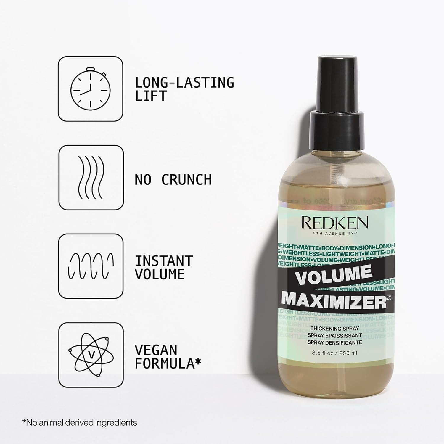 Redken Volume Maximizer fine mist demonstrates even distribution for weightless volume across hair types