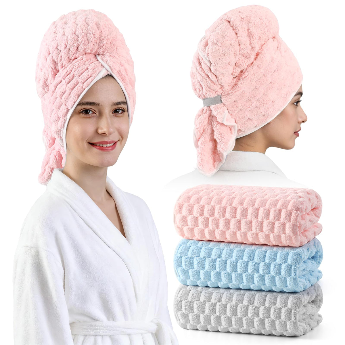 REDKISS toalla microfibra grande envuelta en cabello húmedo para secado rápido
