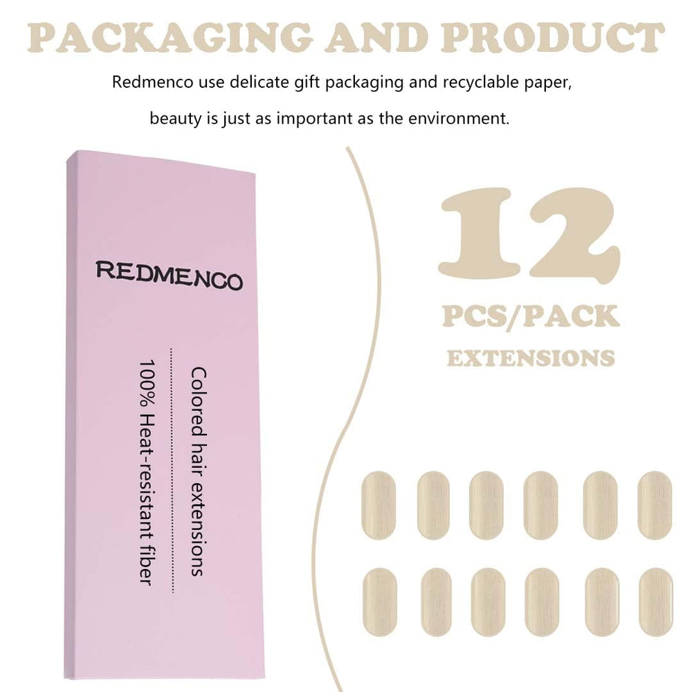 REDMENCO blonde clip-in extensions with pre-attached clips for fast, secure application.