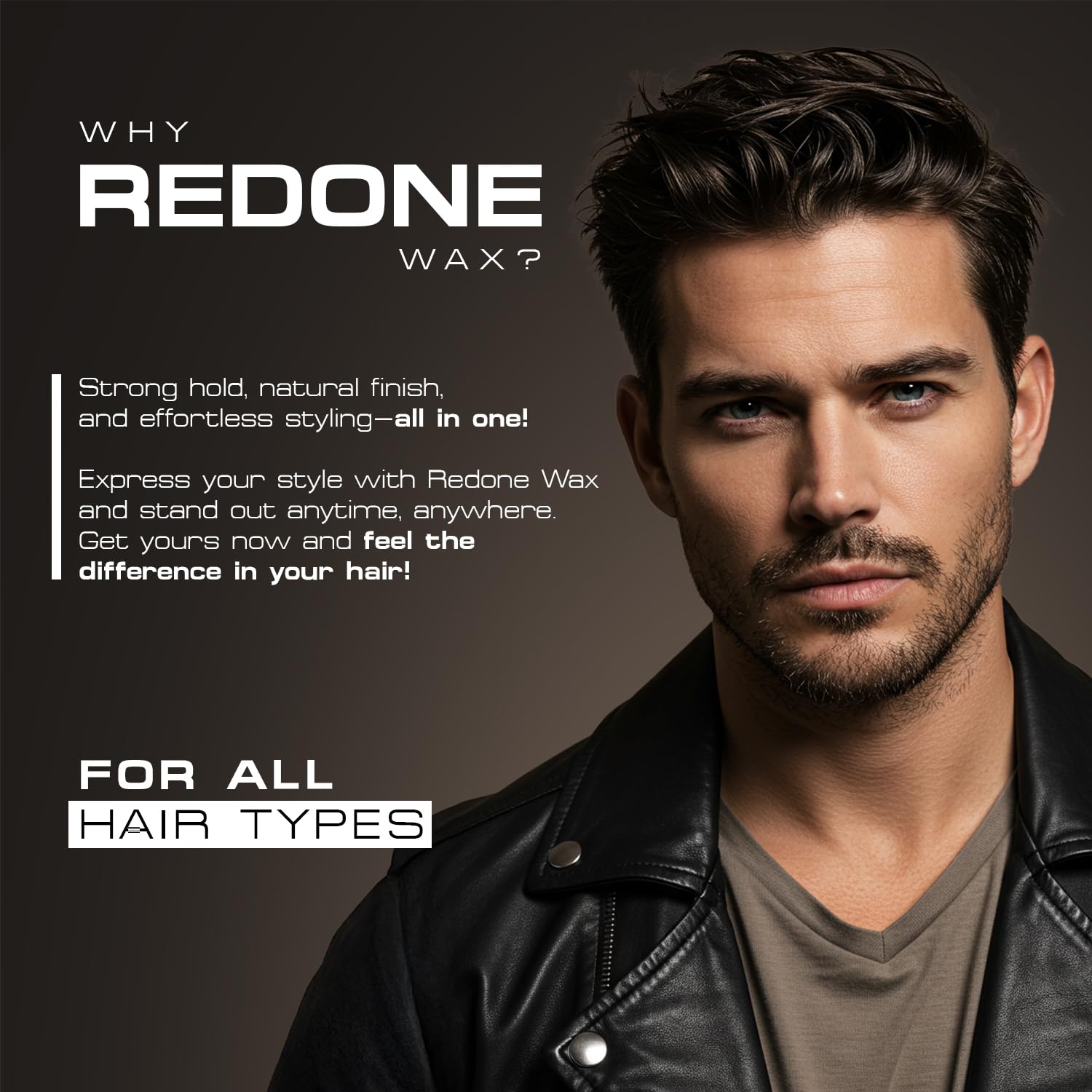 Applying Redone Black Hair Wax for sleek, controlled styling.