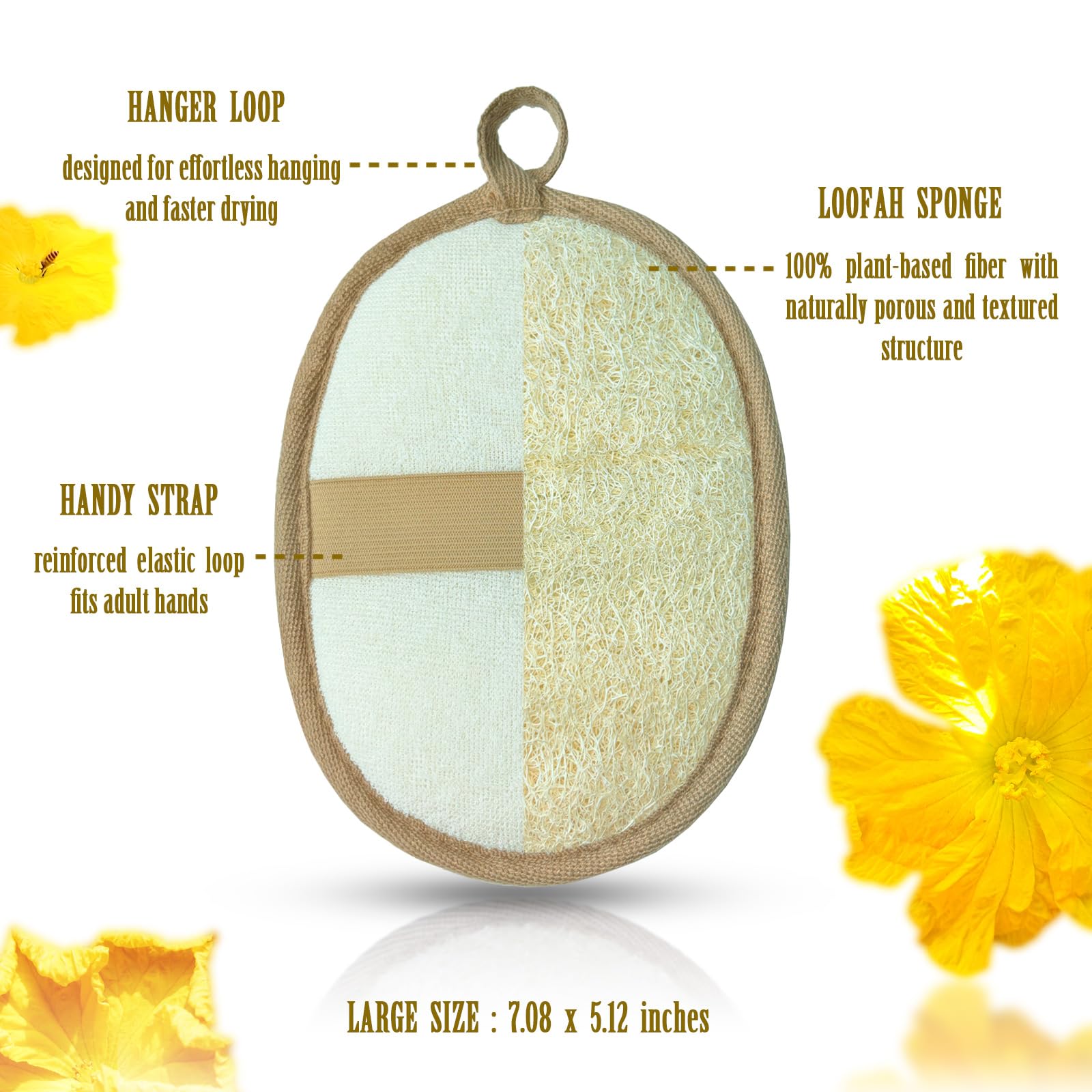 ReedChaCha luffa natural egipcia, detalle lateral, secado rápido para higiene diaria