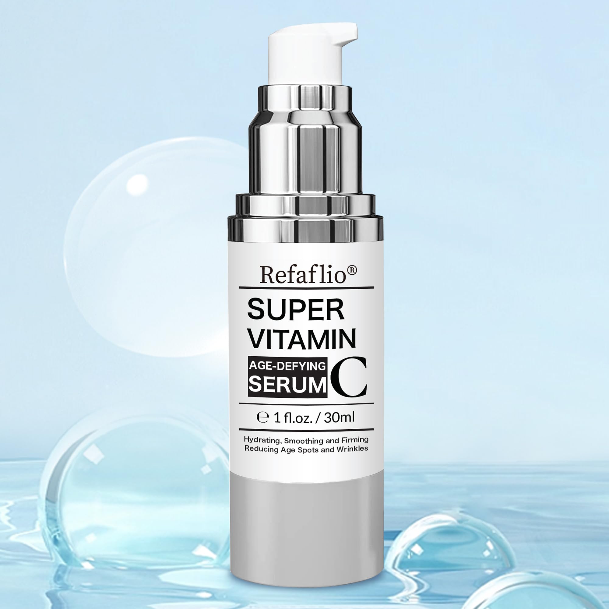 Refaflio bottle label features Niacinamide and Hyaluronic Acid ingredients.