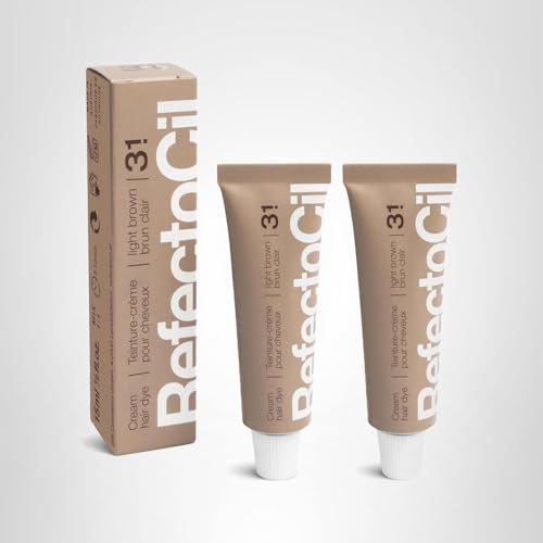 Close-up of RefectoCil cream hair dye 2-pack during mixing for a customized shade.