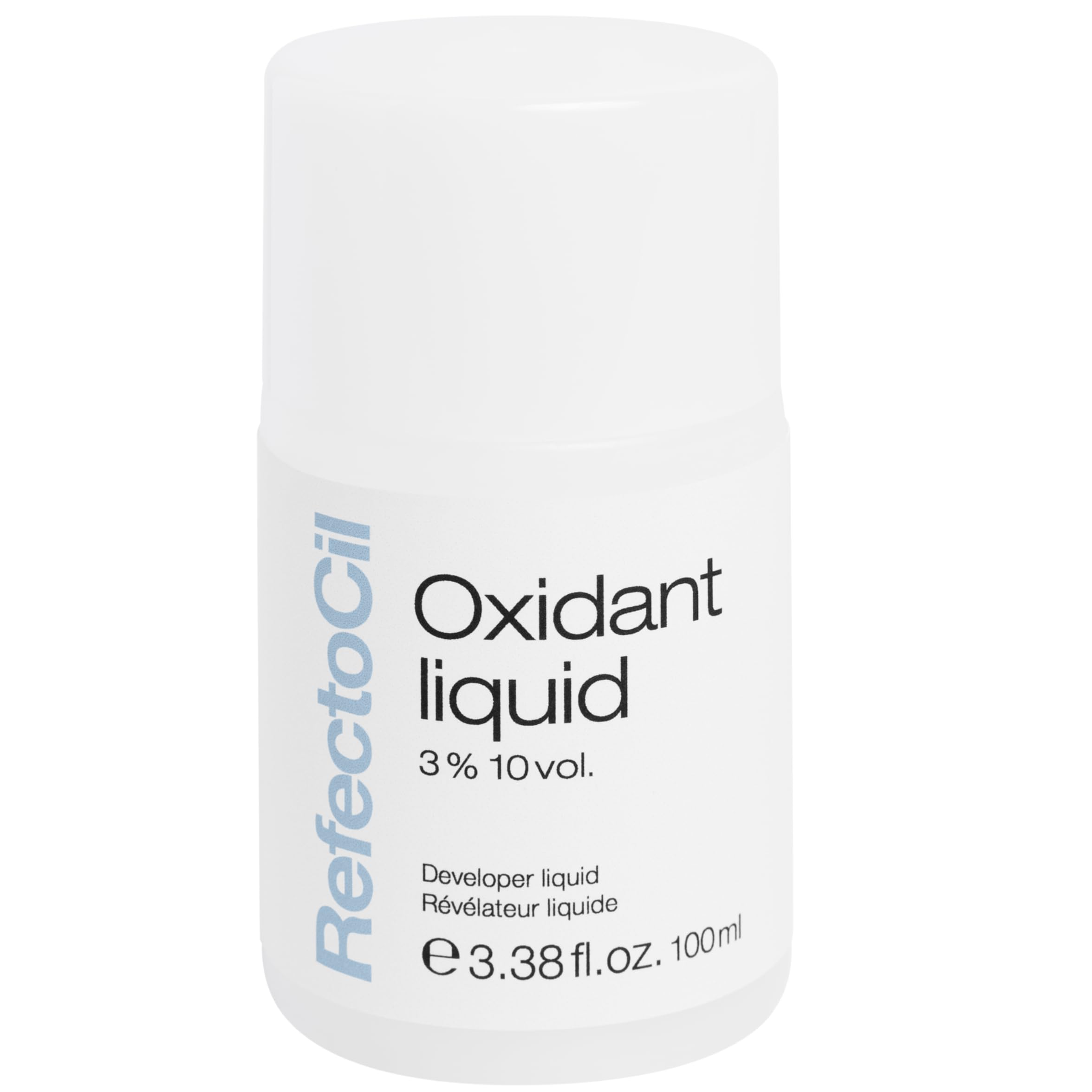 Refectocil Liquid Developer 100ml bottle for brow and lash tinting, supports consistent color development