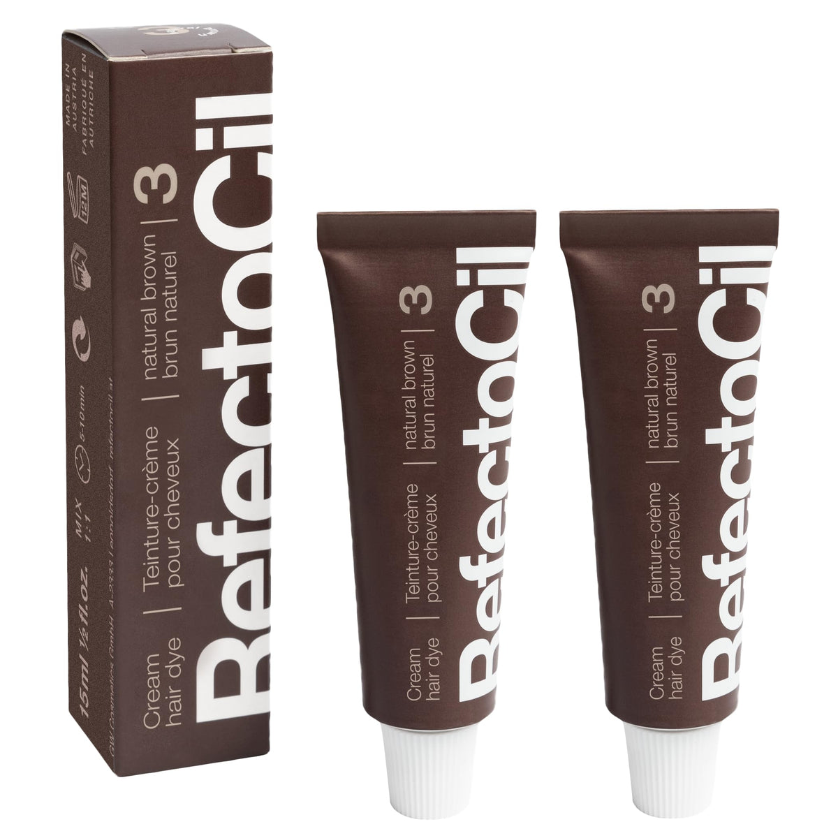 RefectoCil No. 3 Natural Brown cream dye tube for long-lasting brunette color.