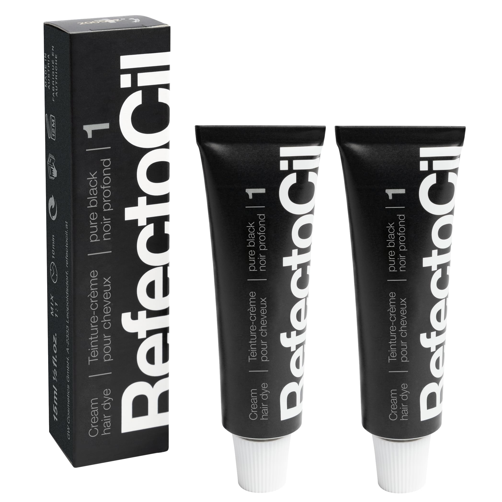 RefectoCil No.1 Pure Black cream dye tube for intense color results.