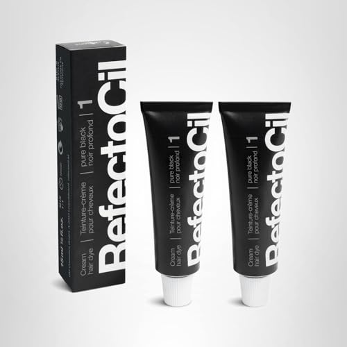 RefectoCil No.1 Pure Black cream dye tube shows long-lasting shade.