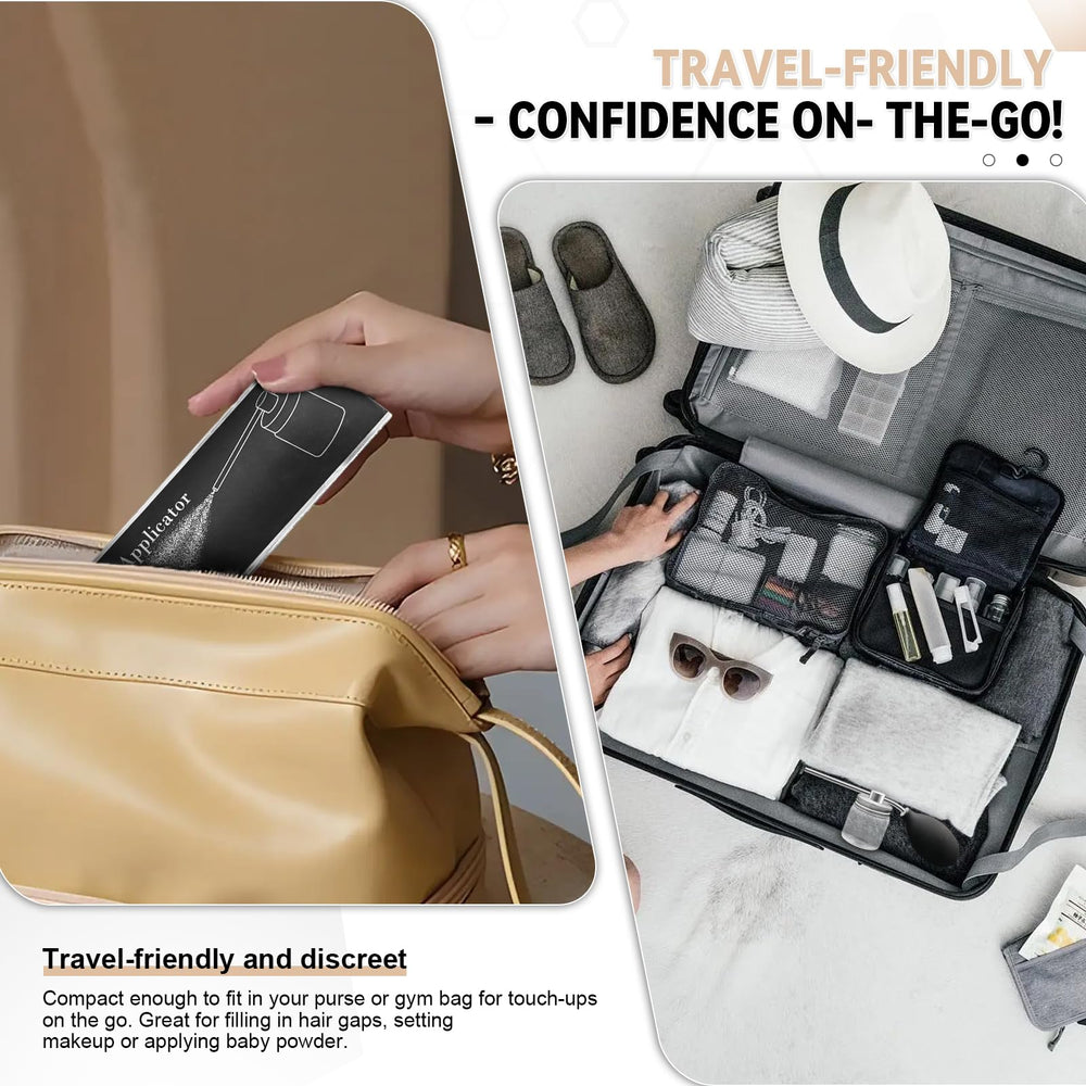 Refillable powder spray bottle used for on-the-go cosmetic powder touch-ups.