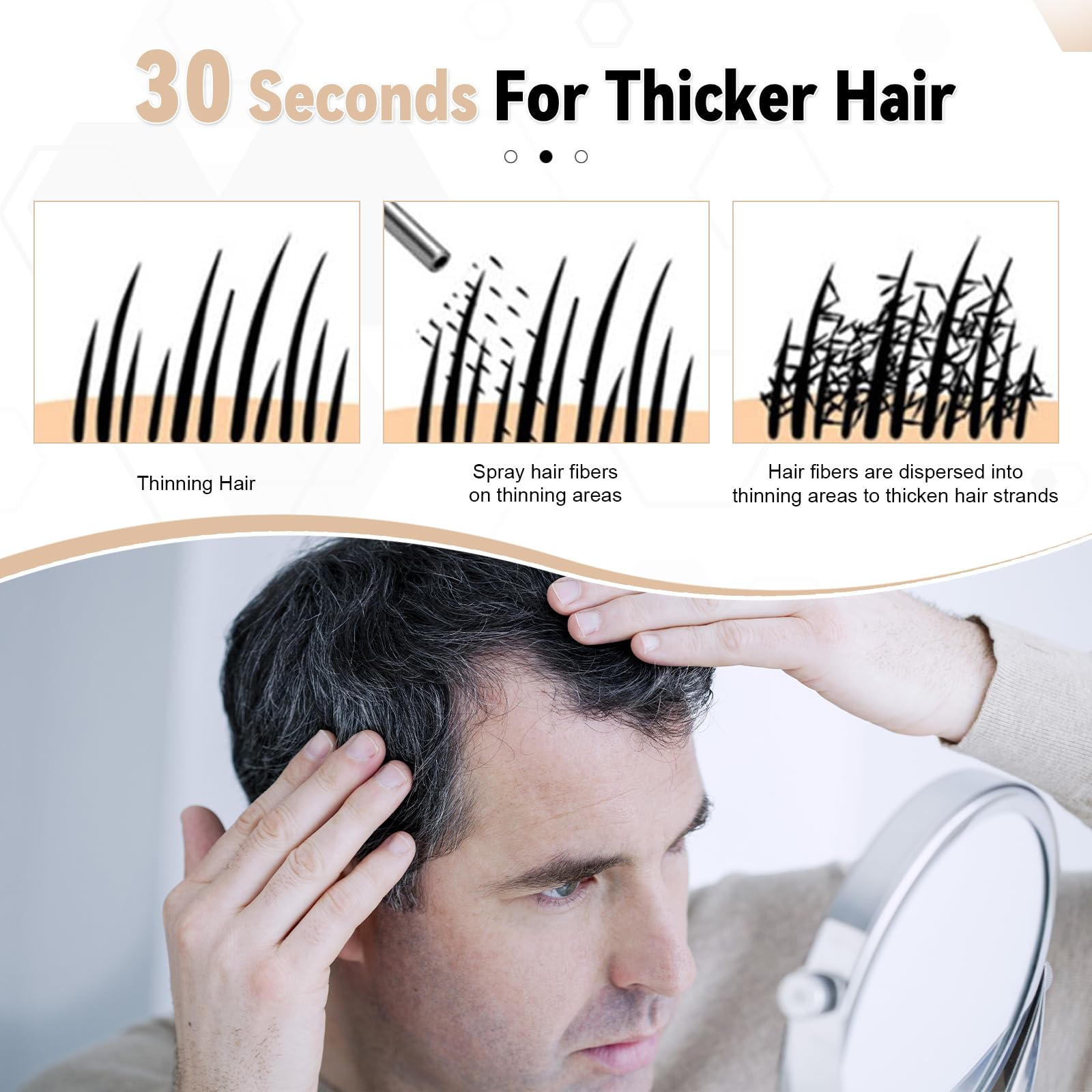 Refillable powder spray bottle enabling precise hair fiber application without clumping.