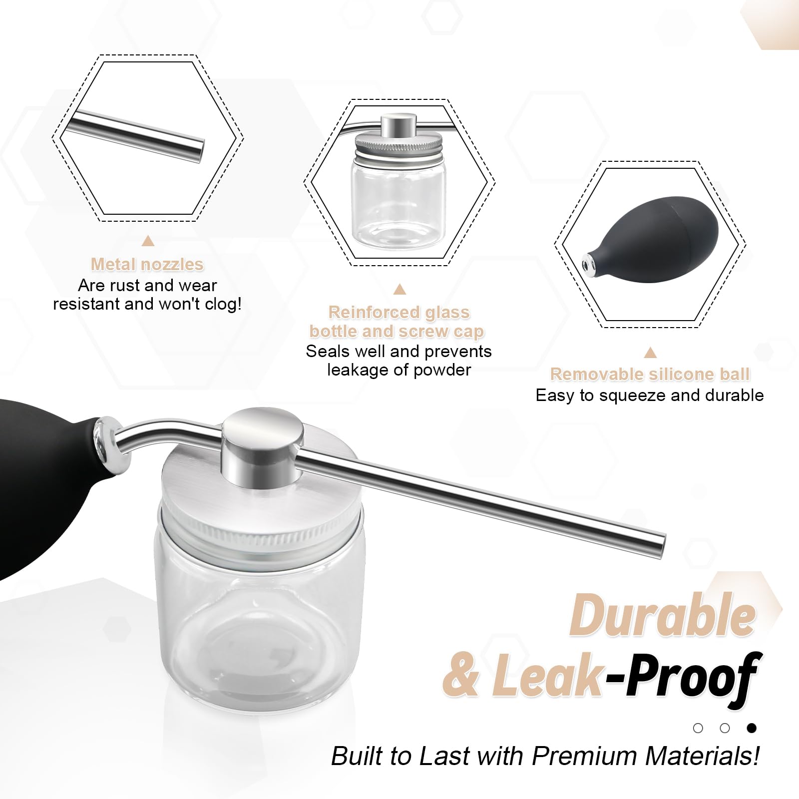 Refillable powder spray bottle in a compact travel size for on-the-go touch-ups.
