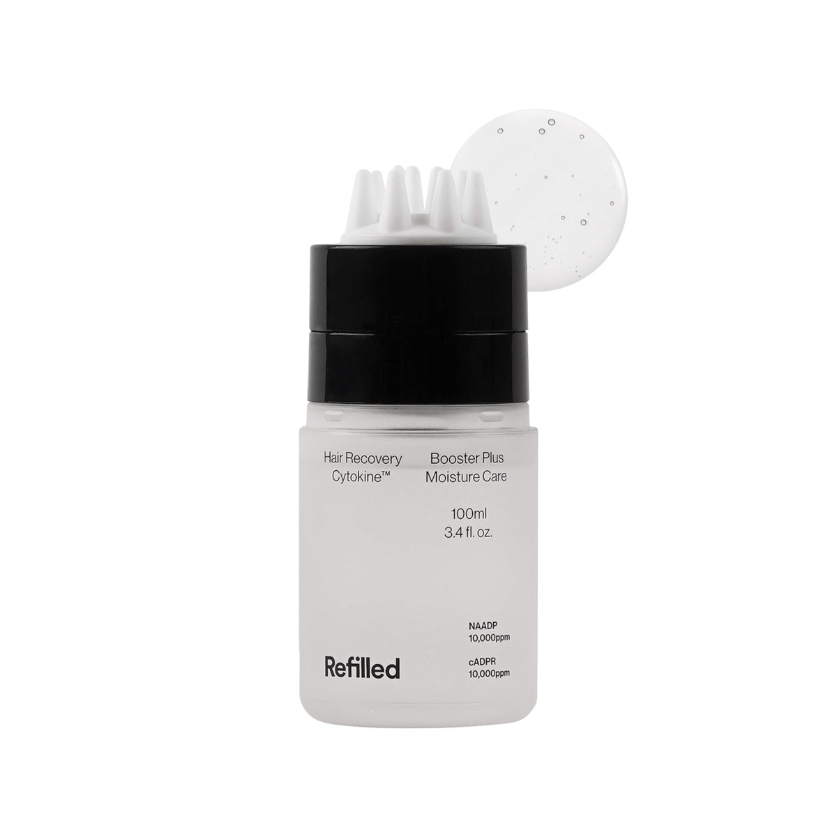 Refilled Booster Plus Moisture with built-in massager distributes serum evenly for gentle scalp stimulation.