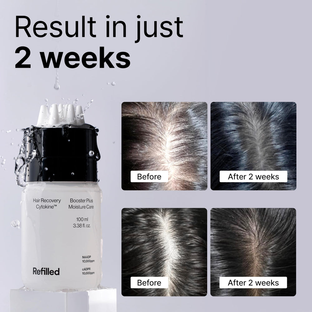 Refilled Booster Plus Moisture lightweight formula absorbs quickly without residue.