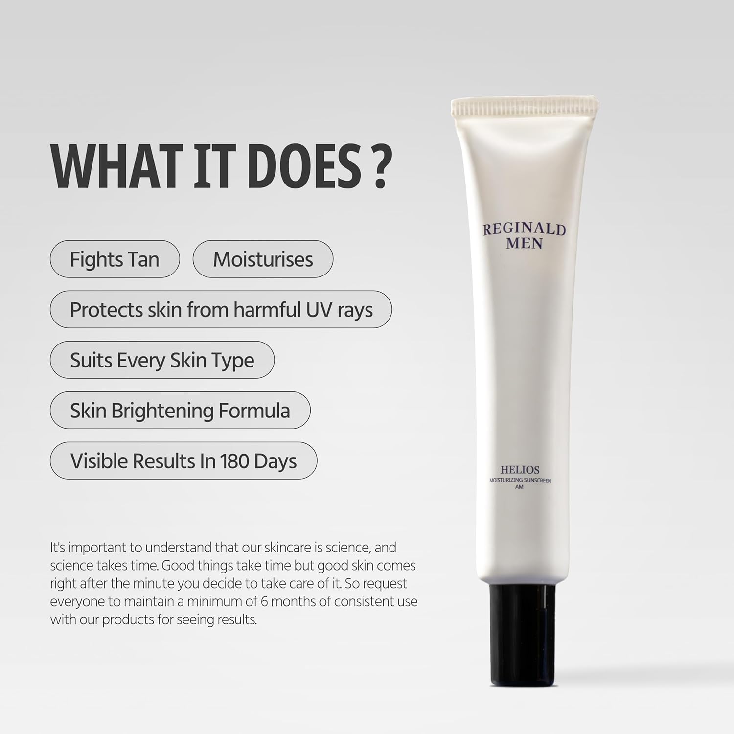 Reginald Men Helios SPF 50+ sweat resistant formula for workouts.