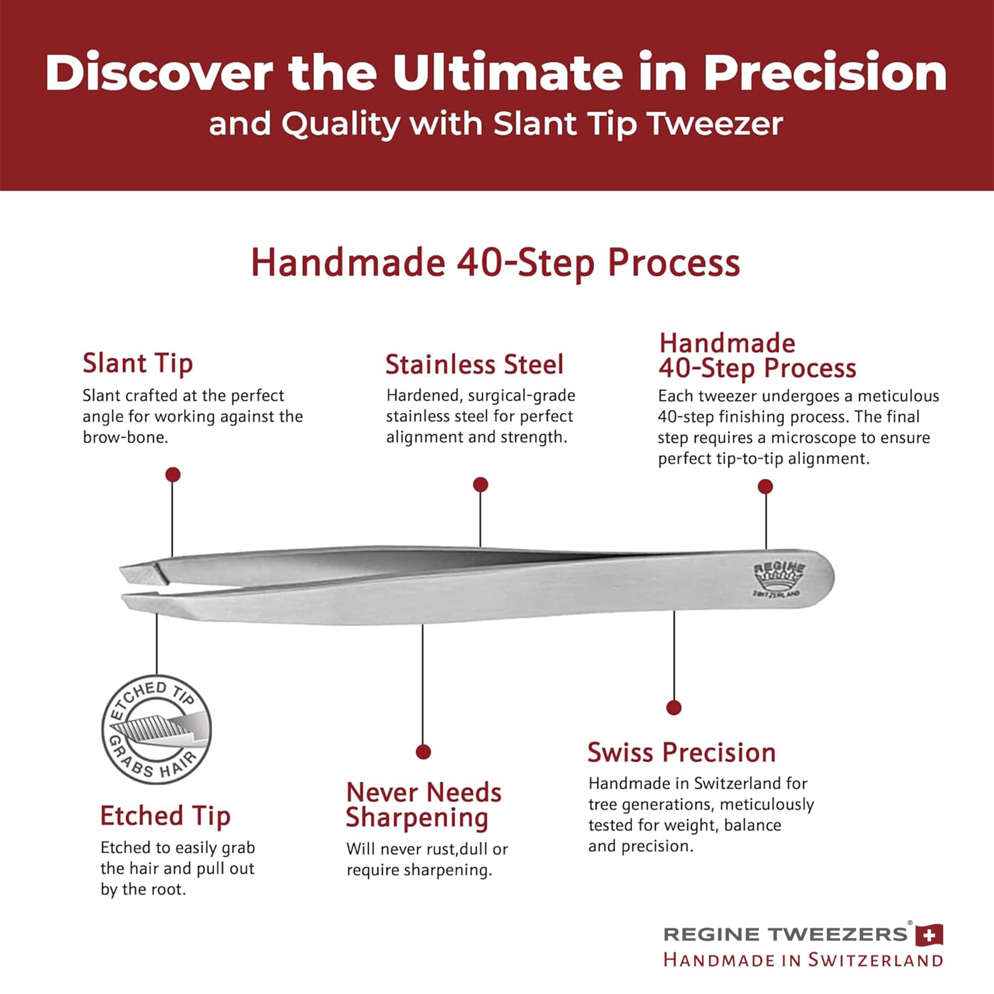 Regine tweezers with protective tip guard ensuring long-lasting alignment.