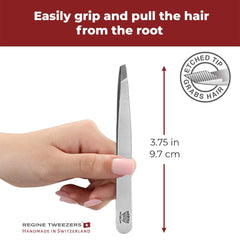 Regine Switzerland stainless steel tweezers with ergonomic, compact design.