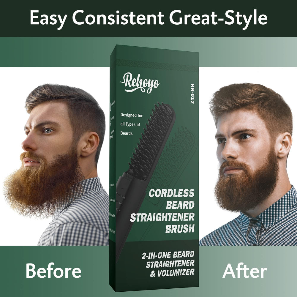 REHOYO beard straightener heat brush in use delivering smooth results