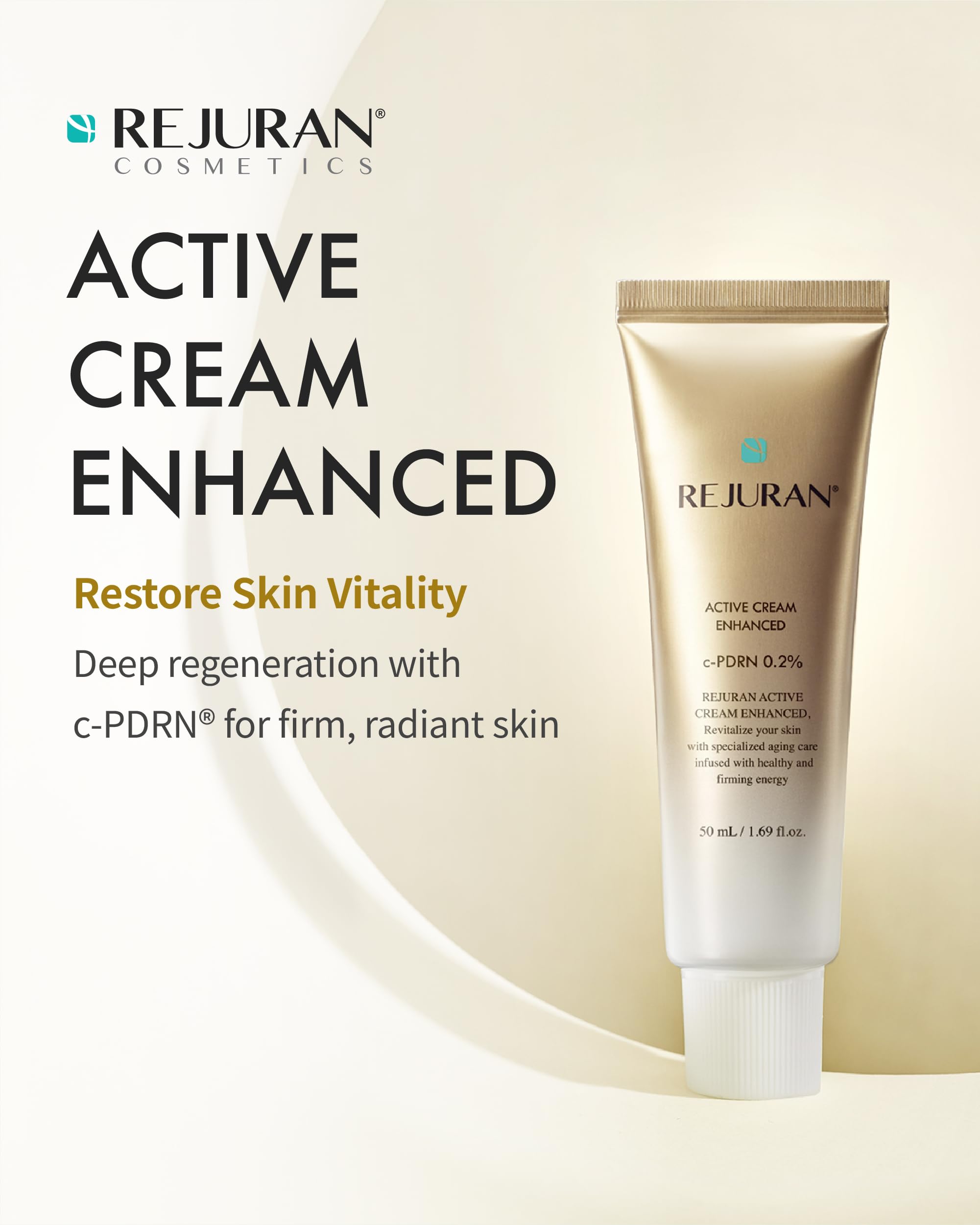 REJURAN Active Cream Enhanced jar closeup shows creamy texture and nourishment.