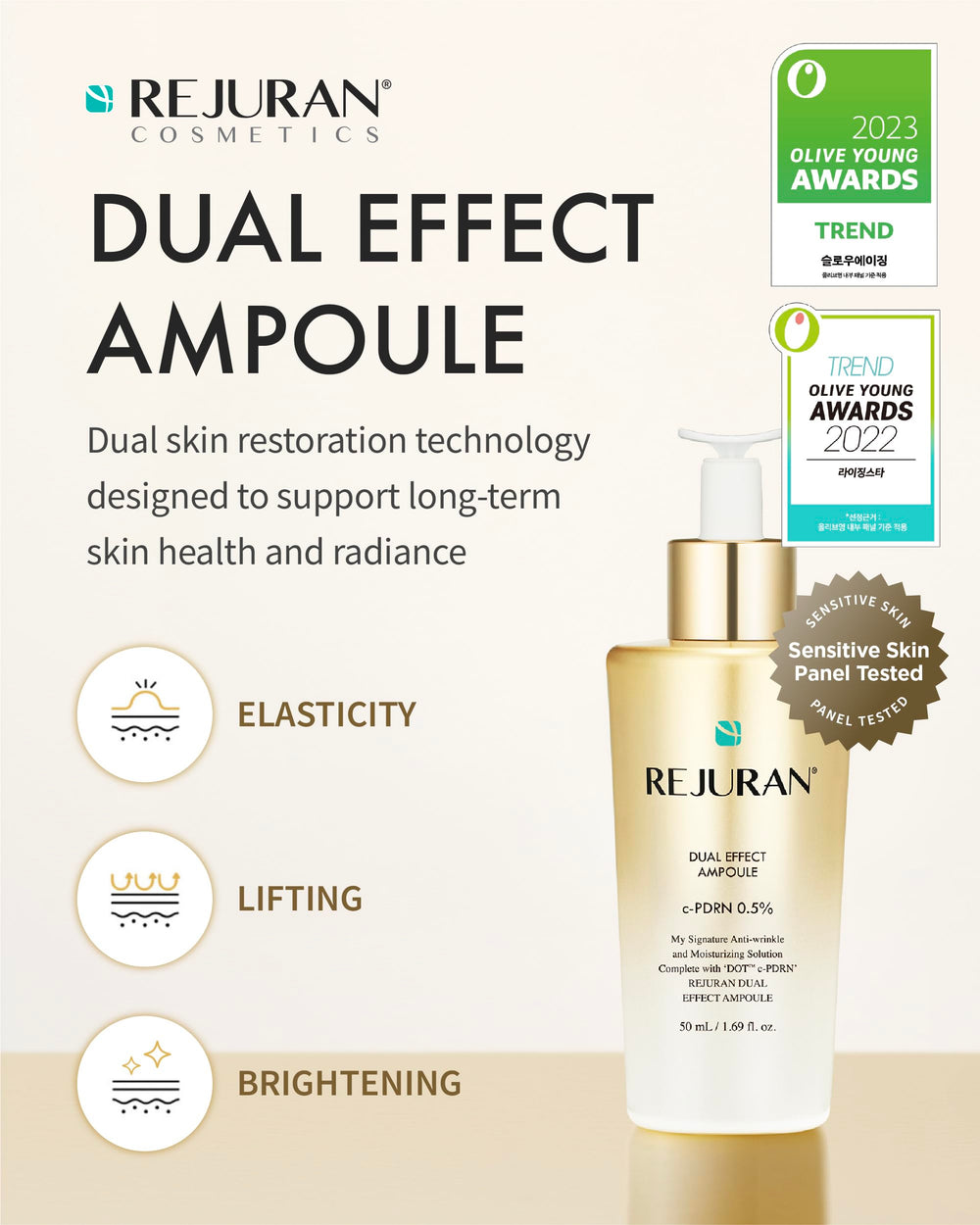 REJURAN Dual Effect Ampoule ceramide NP close-up highlighting barrier support and moisture retention