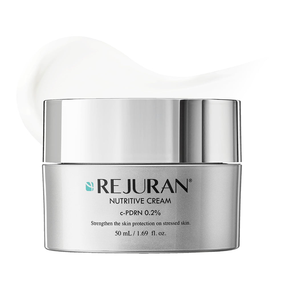 REJURAN Nutritive Cream bottle demonstrates deep hydration for daily nourishment.