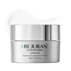 REJURAN Nutritive Cream bottle demonstrates deep hydration for daily nourishment.