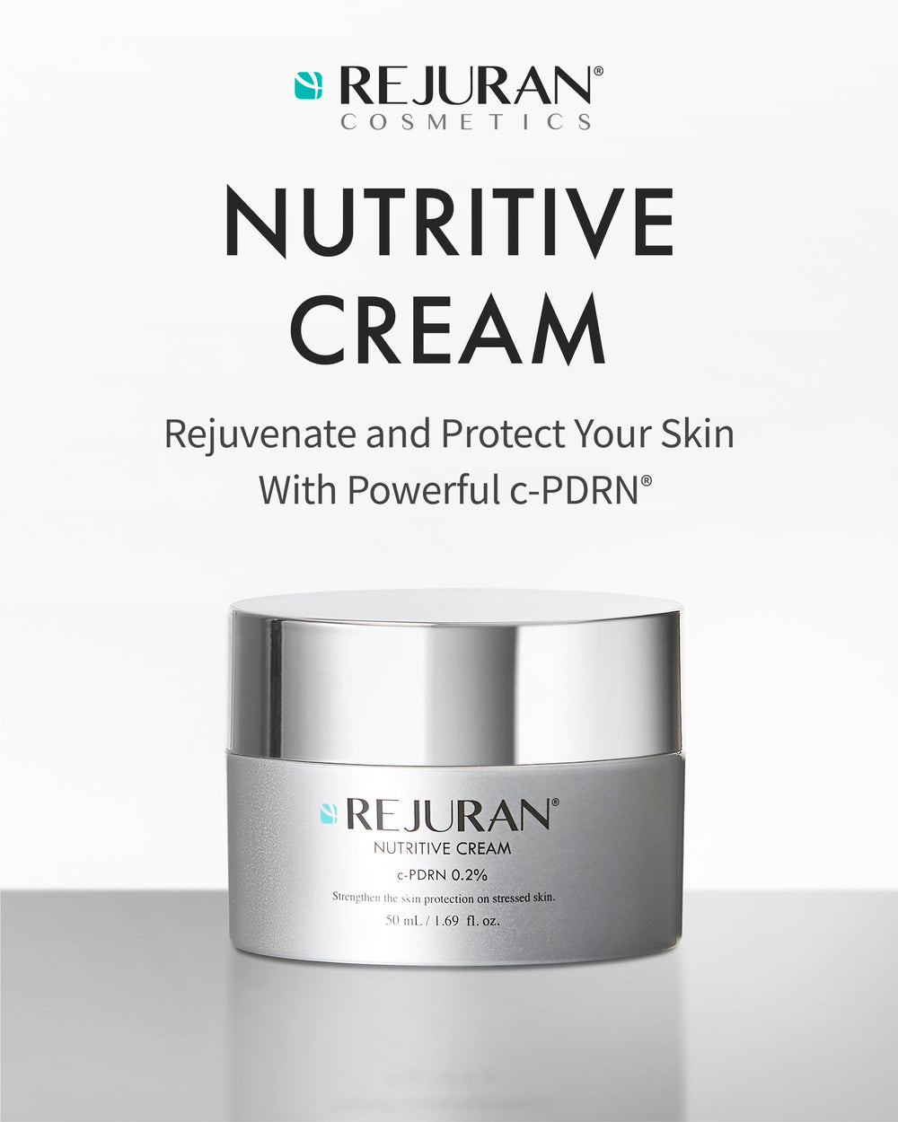 REJURAN Nutritive Cream texture close-up shows silky, nourishing application.