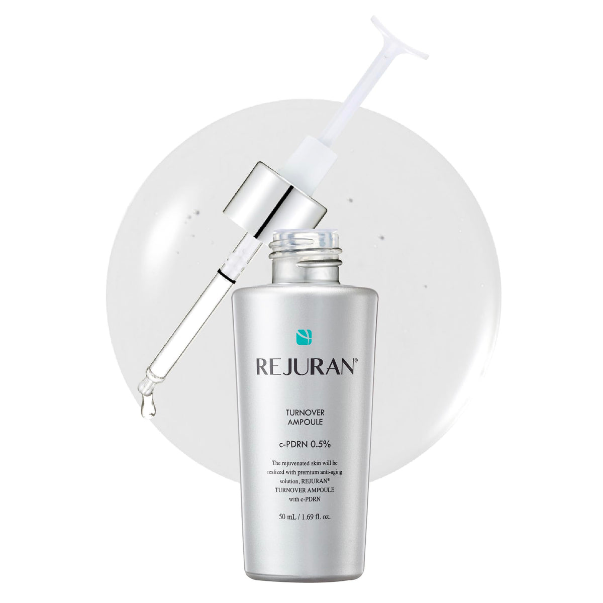 REJURAN Turnover Ampoule bottle front for extended hydration and renewal.