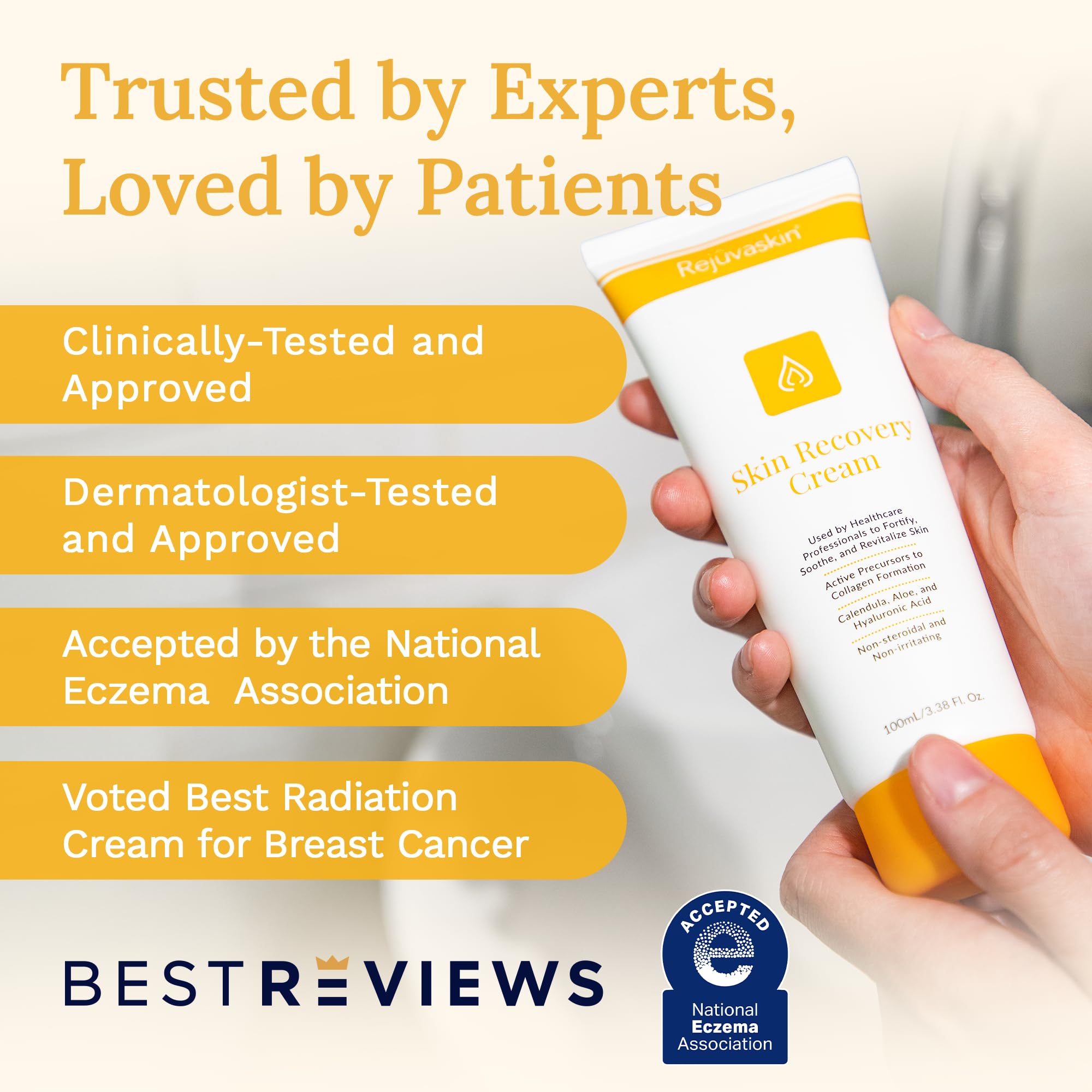 Rejuvaskin Skin Recovery Cream hydration droplets indicate deep moisturization