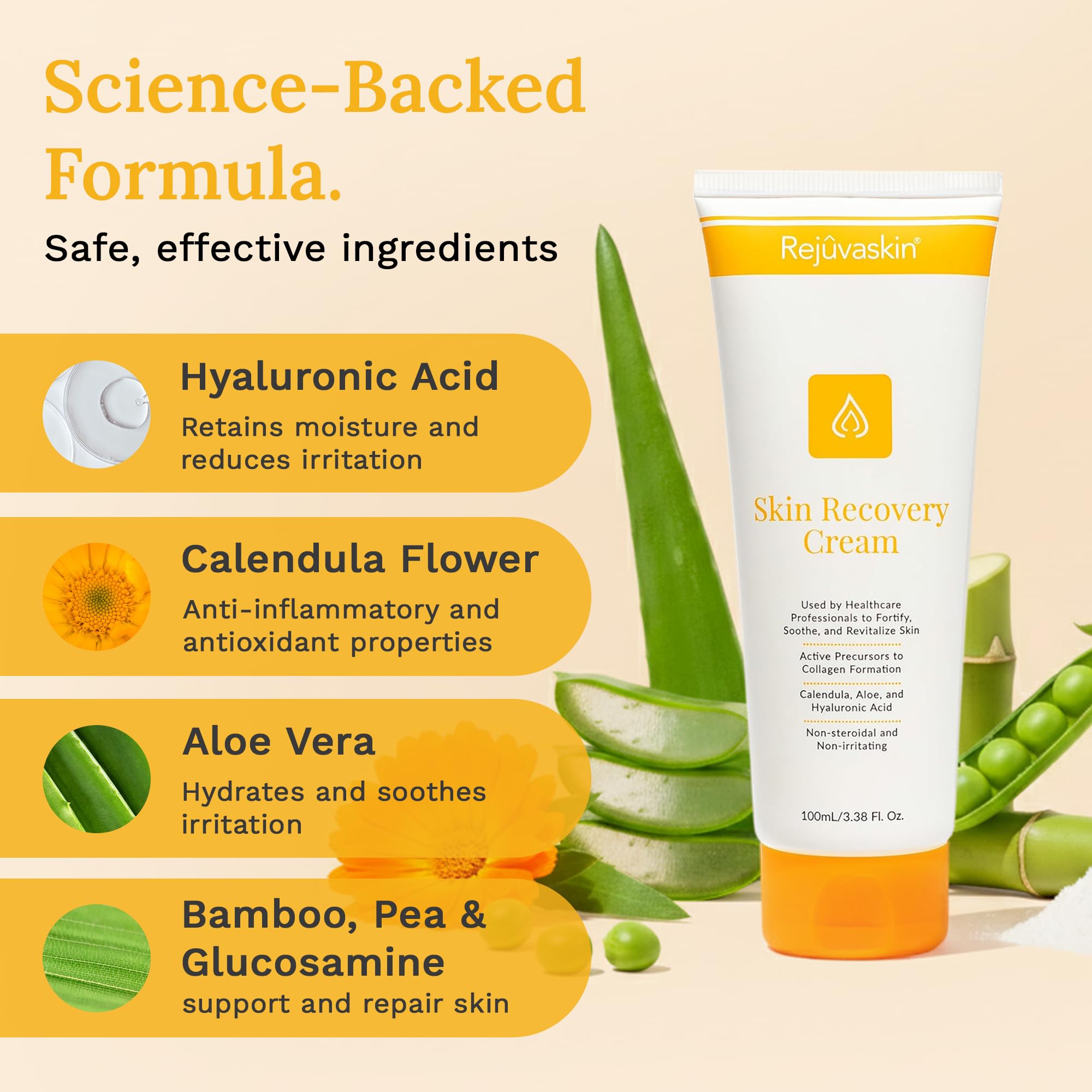 Rejuvaskin Skin Recovery Cream texture close-up highlights smooth, non-greasy hydration