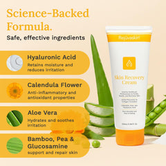Rejuvaskin Skin Recovery Cream texture close-up highlights smooth, non-greasy hydration