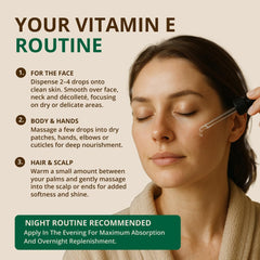 RejuveNaturals Vitamin E Oil label detail with organic blend