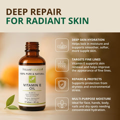 RejuveNaturals Vitamin E Oil label close-up showcases pure plant-based formula