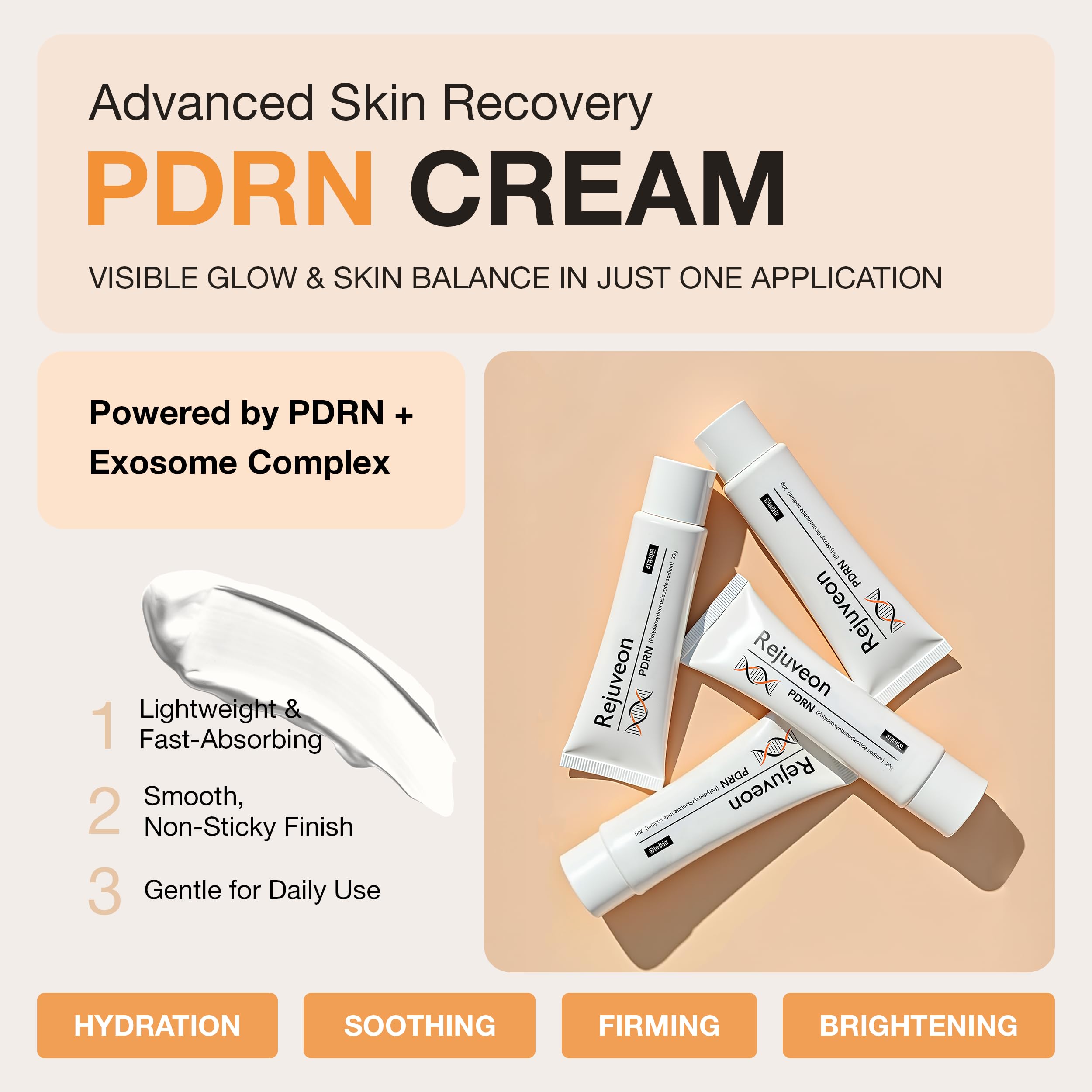 Rejuveon PDRN 1000 Plus Cream texture swatch showing smooth absorption