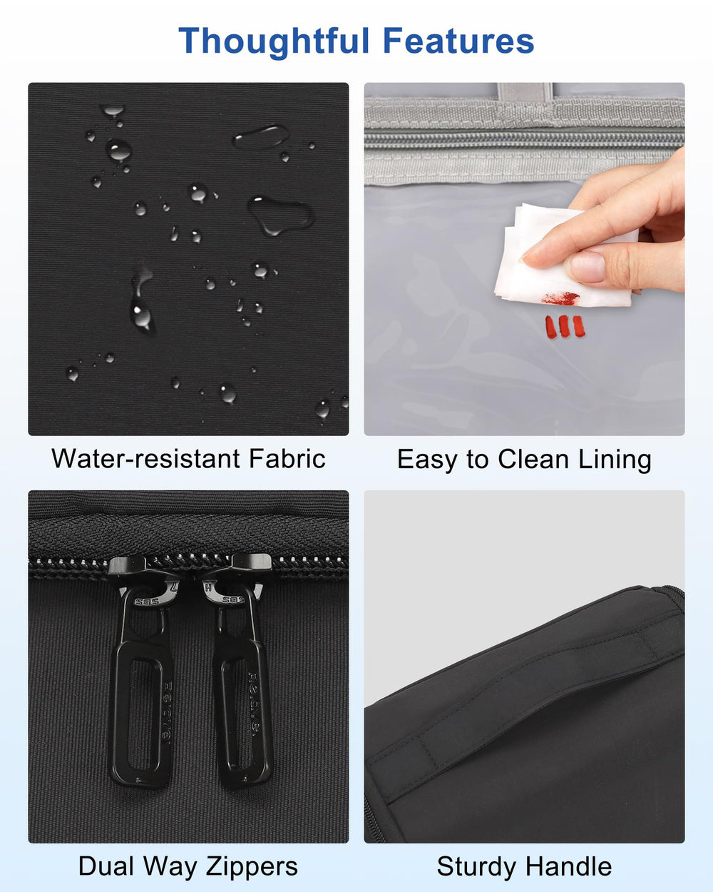 Relavel carry-on friendly toiletry bag fitting in overhead compartments