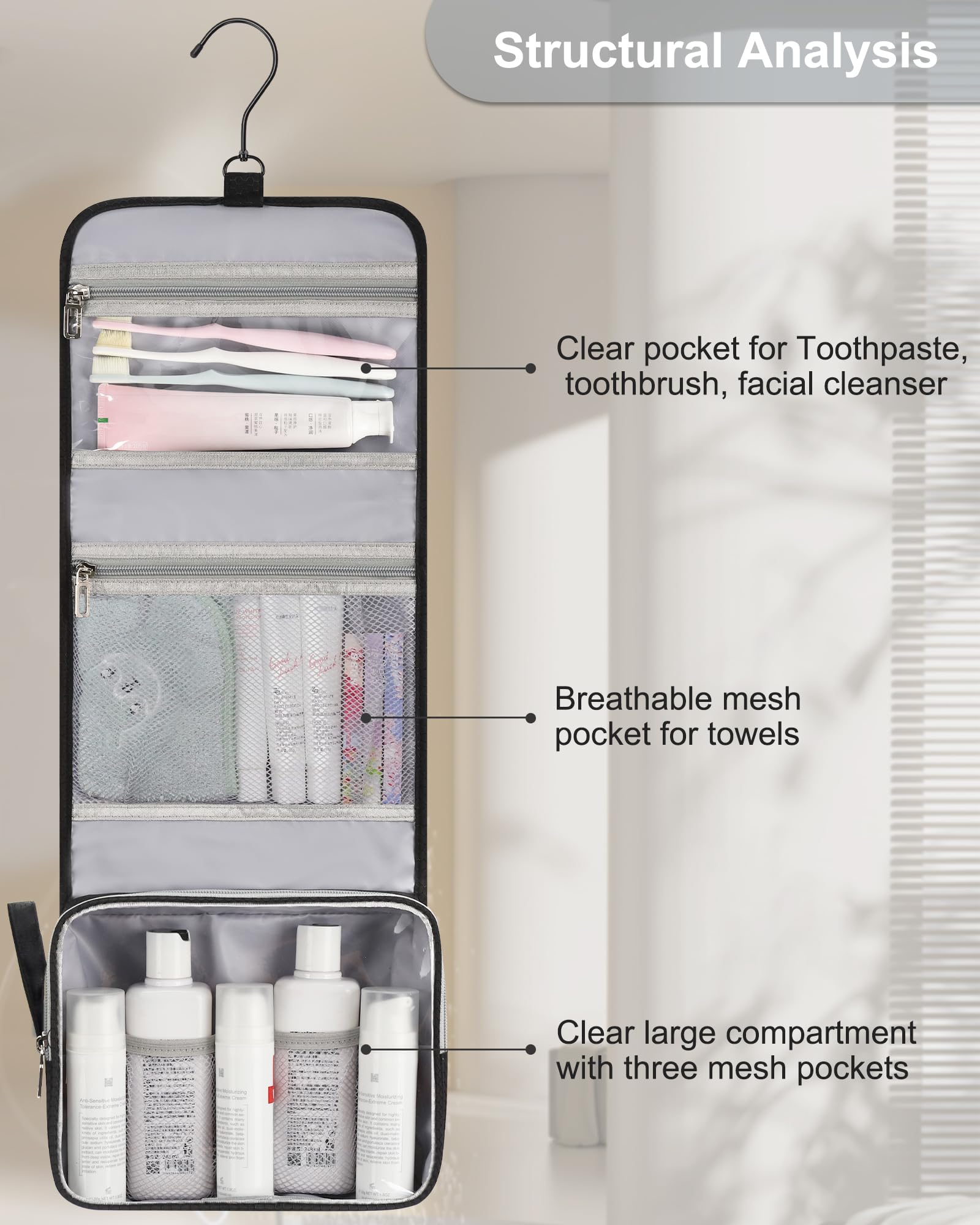 Relavel compact organizer ideal for overnight stays and gym showers.
